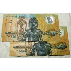 AUSTRALIA 1988 . TEN 10 DOLLAR BANKNOTE . FRASER/JOHNSTON . CONSECUTIVE PAIR